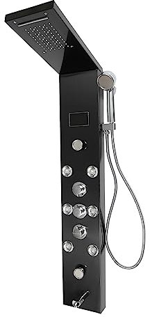 Pannello doccia a LED, multifunzione, in acciaio inox, per montaggio a parete, a 6 funzioni, a cascata, per massaggi, doccetta, beccuccio dell'acqua, indicatore di temperatura