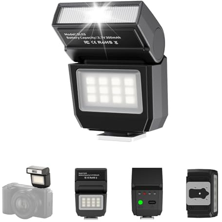 ULANZI SL03 Mini Camera Flash with Video Light, GN8 6500K Camera Speedlite Flash Units, 90° Adjustable, 4 Power Levels (1/8~1/1), Universal Single Contact Hot Shoe for Sony/Canon/Fuji DSLR, Black