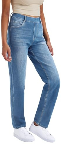 LaiEr Donna Jeans da Alta Elasticità, Pantaloni Fitness Pull on con Tasche, Pantaloni con Taglio Micro Bootcut Morbidi e Confortevoli, Adatti per Lo Sport e Lo Yoga Fitness.(Blu Chiaro,XL)