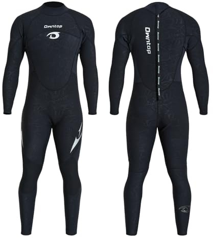 Owntop Muta da uomo e da donna, 1,5 mm, lunghezza intera, in neoprene, con cerniera posteriore, per surf, snorkeling, colore nero, taglia L