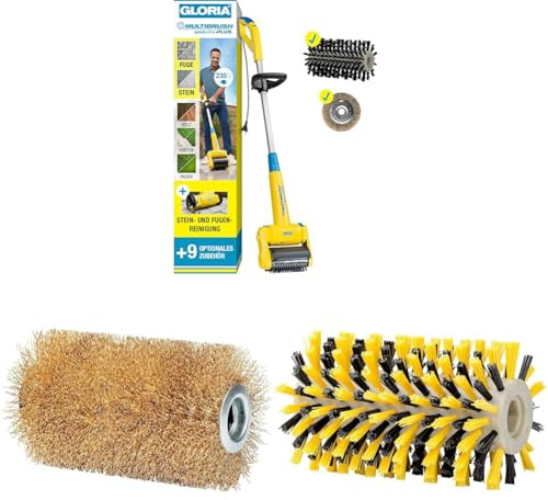 GLORIA MultiBrush speedcontrol Stein- & Holzreinigungs-Set – Elektrische Reinigungsbürste inkl. Steinbürsten PRO & Soft, Holzbürste UNIVERSAL & Fugenbürste | Für Pflaster, Terrasse, Holz & WPC