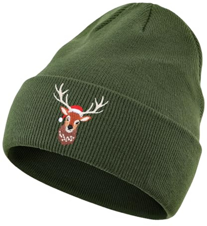 HYZMSZA Weihnachten Strickmütze mit Rentier Stickmuster, Winter Mütze Weihnachtsmützen Plüsch Unisex, Warm Lustige Mütze für Männer Frauen, Weihnachts Geschenke (Grün)
