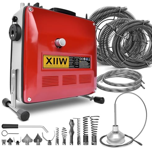 850W Elektrische Rohrreinigungsmaschine zum Ø20-200mm Rohrleitungen, 450U/M | Spirale 33m x Ø16 mm + 14m x Ø22mm, 5m x Ø10mm, Rohrreinigungsgerät Rohrreiniger Reinigung Abflussreiniger