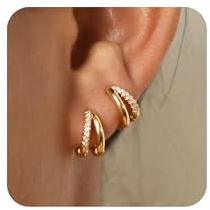 Silver Hoop Earrings for Women, Hypoallergenic 925 Sterling Silver Earrings with Cubic Zirconia, Small Double Huggie Sleeper Cartilage Hoops Trendy Jewelry Gift for Women Girls