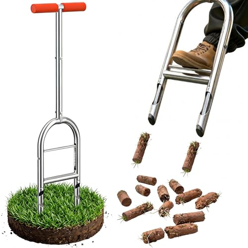 Manual Lawn Aerator Tool - Core Aerator with Step-to-Eject Technology for Never-Clogging Lawn Aeration, Heavy-Duty Steel Construction,Easy DIY Plug Aerator for Healthier Grass and Yard (Orange)