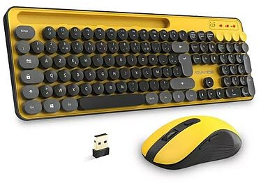 Advance Pep’s Wireless – Kit Tastiera e Mouse Wireless USB AZERTY, RF 2.4 GHz, Mouse Ottico 1600 DPI, Supporto Smartphone Integrato – Giallo
