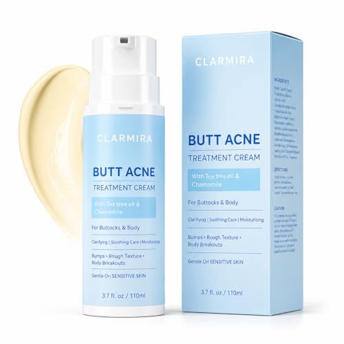Back & Butt Acne Clearing Treatment Cream: Body Acne Treatment Lotion for Folliculitis and Pimples on Buttocks with 2% Salicylic Acid, Tea Tree Oil & Chamomile - Acne Cream for Smoother Skin (110ml).