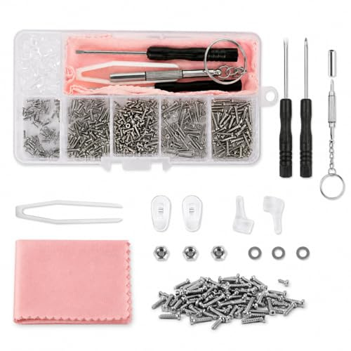 500 Pcs Eyeglass Repair Tool Set,Spectacle Repair Kit,for Eyewear, Watches | 500-piece kit includes mini screwdrivers, screws, nose pads, tweezers, and cloth for eyewear, watches, and electronics repair
