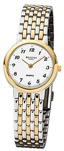 Regent Damen-Armbanduhr Elegant Analog Edelstahl-Armband silber gold Quarz-Uhr Ziffernblatt weiß URF1048
