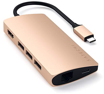 SATECHI 8-in-1 Multiport USB-C Hub V2, HDMI 4K, 115W PD, 3X USB-A, Ethernet, SD/microSD, für MacBook Air & Pro, iPad, iPhone, Windows, Surface, ThinkPad, Chromebook & mehr – Gold