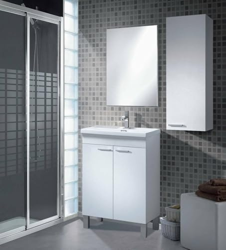 Dmora - Armoire murale Torrance, armoire à colonne pour salle de bain à 1 porte, armoire suspendue avec 1 étagère, 30x25h85 cm, blanc brillant