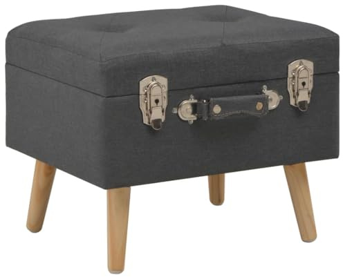 vidaXL Sgabello con Contenitore Poggiapiedi con Vano Portaoggetti Pouf Ottomana Bauletto 40 cm in Tessuto e Legno Massello Grigio Scuro