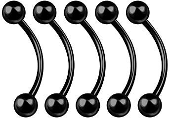 KJM FASHION 5 Stk Schwarz Eloxiert Curved Barbell 0,8mm 20g 10mm 3/8 Eloxiert Kugel Helix Rook Tragus Labret Ohrringe Daith Piercing Schmuck 4897