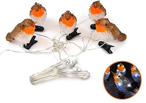 YöL 5 LED Clip On Acrylic Robins Lights Garden Outdoor Birds Christmas Decor Xmas Novelty Decorations