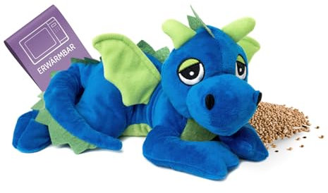 Habibi Plush Wärmekissen/Stofftier f. Kinder und Erwachsene – 1861 Glücksdrache royalblau mit Hirsefüllung, Wärmekuscheltier zum Erwärmen in der Mikrowelle/Backofen, Drache auch für Babys