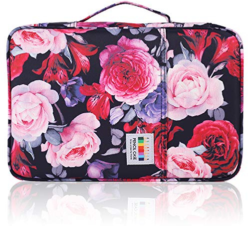 Shulaner 300 Slots Federmäppchen Hält 300 Bleistifte oder 200 Gelschreiber mit Reißverschluss Verschluss Nylon Pen Organizer mit große Kapazität Coloured Pencil Case - Rote und rosa Rose