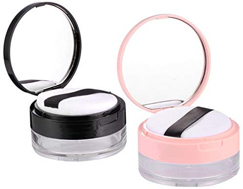 SOLUSTRE 2 Stück Tragbare Puderdose Leer 20G Mit Spiegel Und Quaste Kosmetik Puderbox Für Loses Puder Kompakt Aufbewahrung Für Gesicht Und Reise Schwarz Und Rosa