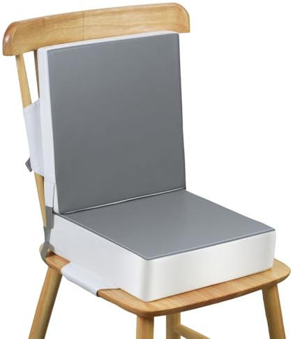 Kalawen Lot de 2 sièges rehausseurs imperméables pour chaise de salle à manger, siège rehausseur lavable en PU avec 2 sangles de sécurité pour enfant – Gris