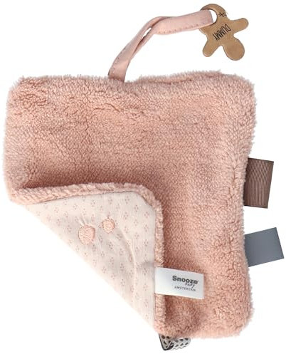 Snoozebaby Schmusetuch Baby - Kuscheltuch 15x15 cm mit Befestigung für Schnuller - 100% Bio Baumwolle Schnuffeltuch - Rosa - Milky Rust