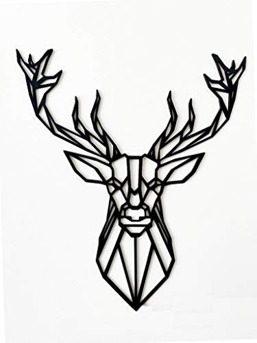 Pet-Jos Hirsch 50 cm Wanddeko Holz Hirschköpfe Deko Wanddekoration Deer Wooden Wall Decoration Wall Art Geometrische Ornamente Minimalistische Wandkunst Hängende Dekoration
