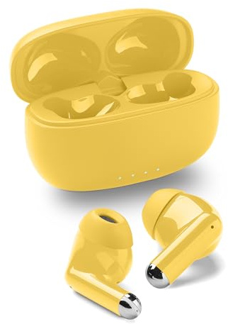 Music Sound Drift Auriculares intrauditivos Bluetooth inalámbricos con Estuche Compacto y Colorido, emparejamiento automático, Controles táctiles, hasta 22 Horas de reproducción, Amarillo