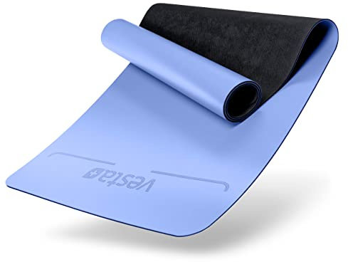 Vesta+ Tappetino da yoga PU + app fitness, come tappetino fitness, tappetino da ginnastica, tappetino da allenamento e tappetino da yoga antiscivolo, tappetino sportivo sostenibile blu