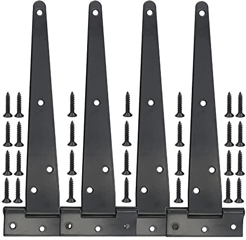 T Hinges,4 Pcs 8 Inch T Strap Heavy Duty Black Metal Door Hinges, Used for Wood Doors, Outdoor Wooden Fences, Shed Doors, Gates,Cabinets,Windows(100/150/200mm) (8 inch)
