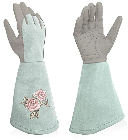 Intra-FIT Rose Gants de jardinage pour arbustes pour femme en cuir synthétique avec protection intégrale, gants de travail longs résistants aux perforations pour jardinage