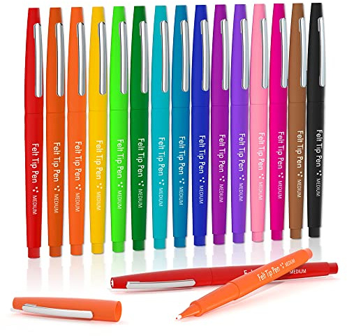Lelix Felt Tip Pens, 15 Colors, 0.7mm Medium Point, Felt Tip Markers Pens for Journaling, Writing, Note Taking, Planner, Perfect for Art Office and School Supplies