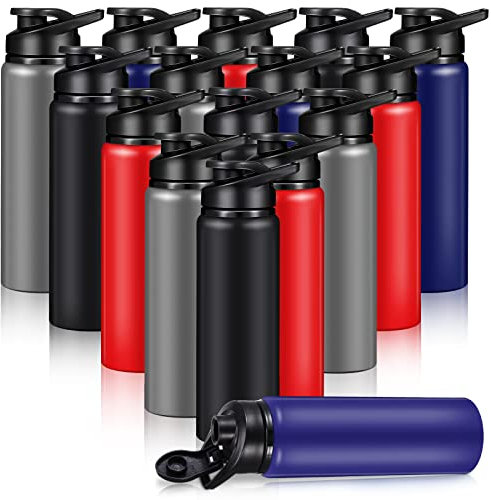 16 Stück Aluminium-Wasserflaschen, Metall-Reiseflaschen mit Schnappdeckel, Aluminium, wiederverwendbare Sportflaschen, leicht, auslaufsicher, für Fitnessstudio, Wandern, Sport, Outdoor (750 ml)