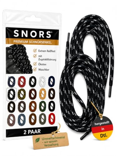 SNORS 2 PAAR Schnürsenkel rund 21 Farben 75-200cm Ø5mm, Sicherheit Senkel für Arbeitsschuhe & Wanderschuhe - reißfest waschbar robust, Schuhband
