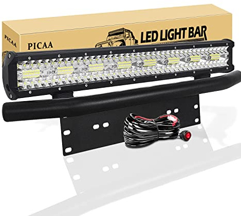 PICAA LED-strålkastare till fordon, 8D, 55,8 cm (22 tum), 480 W, arbetsbelysning för SUV, terräng, ATV, UTV, fyrhjuling, traktor och andra fordon, med 58 cm stor nummerplåtshållare