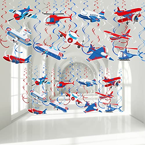 30 Pieces Airplane Hanging Swirls Decoration Airplane Party Supplies Plane Foil Swirls Whirls Ceiling Whirls Hanging Spiral Streamers for Plane Theme Birthday Party Favors