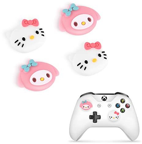DLseego Hi Cat & Rabbit 4PCS Thumb Grips Caps for Xbox One PS5 PlayStation4 DualSense Switch Pro Wireless Controller Steam Deck, Soft Silicone Anti-Slip Button Cap Japanese Cartoon 3D Joystick Cover