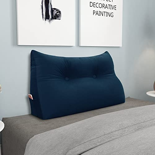 BNCKTRD Kopfende Großes Rückenkissen Bequemes Lesekissen und Rückenteil im Bett Rückenlehne Kopfkissen Langes XXL Kissen für Sofa, Couch, Wandkissen Polster Samt Dunkel Blau 80cm