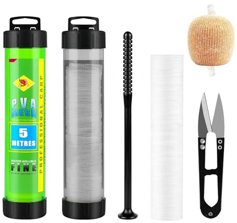 MOSTFUN 5M PVA Mesh Carp Fishing Refill, 37mm Wide Pva Mesh Kit with Scissors, Pva Bags Carp Fishing Accessories with Funnel and Plunger, Fast Melt Pva Mesh Bags for Boilie, Bait, Feeding Rig