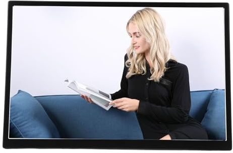 Digitaler Bilderrahmen, 17 Zoll Ultrschlankes HD Foto Video Musik Display mit Fernbedienung Uhr Kalender Auto Ein Aus für Zuhause Büro Schwarz Aluminiumlegierung 1 Pack