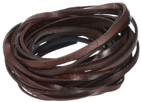 QUARKZMAN 5,5 Yard 4mm Corda in Pelle Piatta Vintage, Strisce Cuoio da 2mm Spessore per Creazioni Fai da Te, Braccialetti Cinturini Borsa (Caffè)