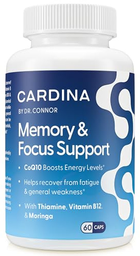 CARDINA B12 Vitamins for Women and Men - Brain Supplements for Memory and Focus with Thiamine B1 Supplement and COQ10 - Brain Memory Support - Non-GMO and Vegan B12 Supplement, 60 Ct