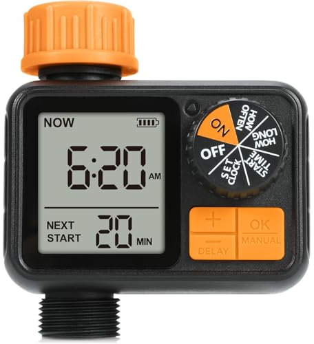 SOGUYI Programmateur D'Arrosage pour Tuyau D'Arrosage,Minuteur Arrosage 1 Zones avec EntréE en Laiton, Retardateur De Pluie/Arrosage Manuel/Arrosage Automatique Minuteur D'Irrigation Programmable