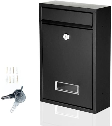 Almineez Letter Box Post Box Wall Mounted Steel Mail Box Parcel Delivery Box Lockable Letter Weatherproof Post Box with 2 Keys Large Letterbox for Keep Your Mail Safe - Easy to Install