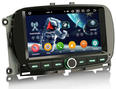 Erisin 8-Core 4+64GB Android 16 Car Stereo for Fiat 500 500C 500S 500E | Support GPS Sat Nav Carplay Android Auto DSP Bluetooth 5.0 Dual Band Wifi DAB+ TPMS
