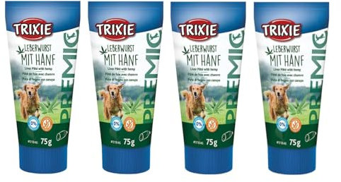 Trixie Premio Leberwurst mit Hanf für Hunde | 4er Pack | 4 x 75 g | Schmackhafter Snack für Hunde | Mit reduziertem Salz- und Gewürzgehalt | Glutenfrei und ohne Zucker & Getreide