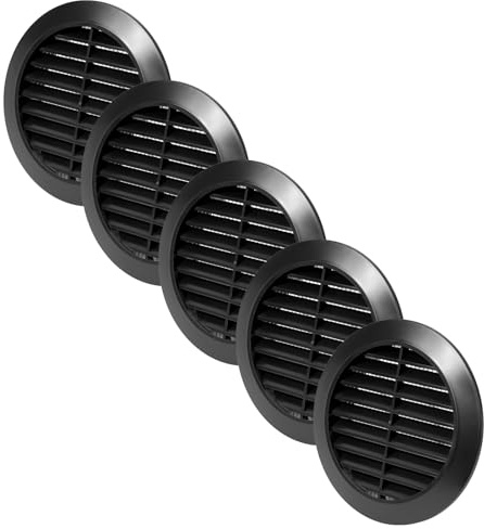Vent Systems 5 Stück 90 mm Schwarz Lüftungsabdeckung – Runde Lüftungsschlitze – Grillabdeckung – Integrierter Insektenschutz – HVAC-Lüftungsöffnungen für Badezimmer, Heimbüro, Küche