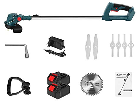 MEIVIYA Taille-Bordures et Coupe-Bordure Tondeuse à Gazon électrique 21V 900W Tondeuse à Gazon sans Fil Longueur Coupe réglable Outils de Jardin Domestique(D 2 Batteries)