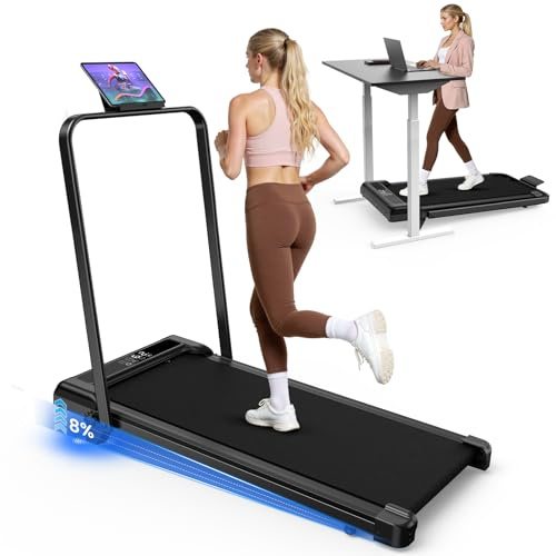 Treadmill Walking Pad with 8% Incline, 3.0HP Foldable Treadmills for Home | 1-10km/h Adjustable Speed, 140kg Capacity, <35 dB Low Noise, LED Display & Remote, No Assembly, Door to Door Delivery