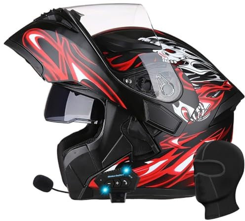 Integralhelm Motorradhelm Herren Damen Mopedhelm Klapphelm mit Bluetooth Scooter Roller Helm Helm Motorrad mit Doppelvisier ECE Zertifizierung mit Eingebautem Mikrofon für Erwachsene(2,L 58~59CM)