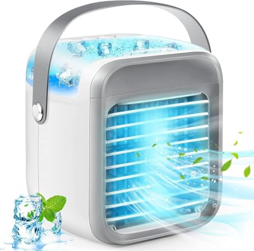 Portable Air Conditioner, Mini Air Conditioning Unit With 3 Speeds 7 Colors, 3 IN 1 USB Personal Humidifier Desktop Small Ac fan, Air Cooler with 500ml Large Water Tank for Office, Home, Room, Bedroom
