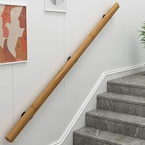 NonSlip Wooden Handrail with Brackets 0.6m (2ft) Stair Railings Support Rod for Indoor Home Stair Banister Wall Mounted Loft Grab Bar Kit
