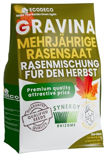 EcoDeco Rasensamen 5kg für 200 m² - Herbstsaat für einen Grünen und Dichten Rasen im Frühling - Ideal für Trockenrasen und Schattenrasen - Stark Verwurzelt & Unkrautresistent